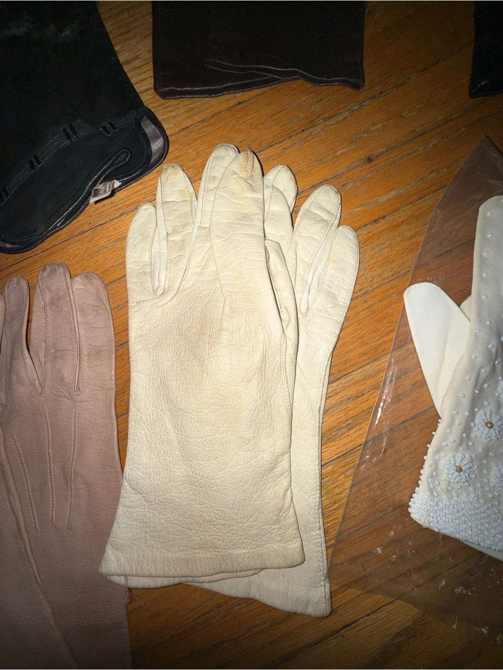 9 Pairs Vintage Mixed Gloves Lot - Black, Cream, Navy, Tan, Roger Fare